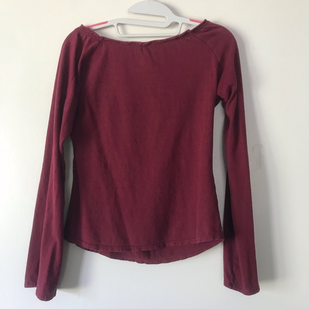 American eagle outfitters Women's Burgundy Long Sleeve Scoop Neck Top - Picture 2 of 8